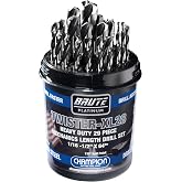 Champion Cutting Tool Brute Platinum 29 Piece 1/16-1/2" x 64ths HSS Mechanics Length Twister-XL28 Drill Bit Set-135 Degree Split Point, Water Resistant Index-MADE IN USA