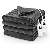 Sunbeam Electric Royal Luxe Microplush Heated Blanket, 12 Heat Settings, 12-Hour Auto Shut-Off, Fast Heating, Warm & Cozy, Machine Washable, Night Fog Color, Queen (90" x 84")