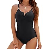 Blooming Jelly Womens One Piece Swimsuit V Wire Push Up Ribbed Slimming Tummy Control Bathing Suit Modest High Cut Swimwear