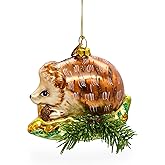 Cute Hedgehog on Grass Blown Glass Christmas Ornament