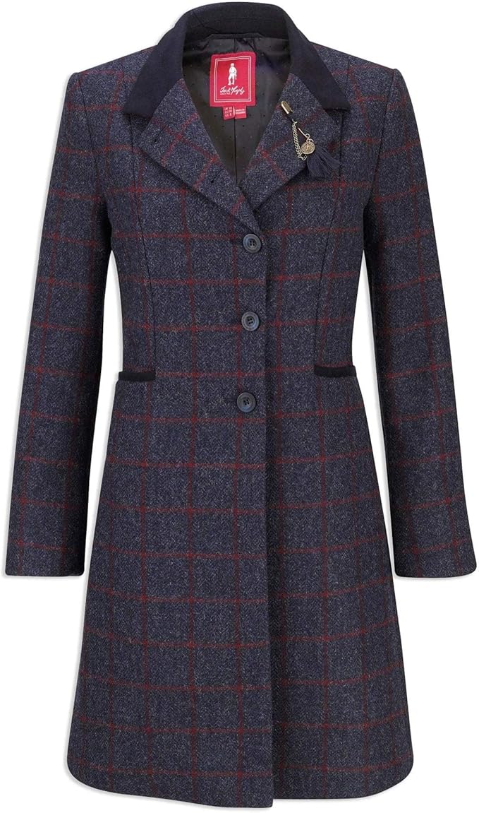 Jack Murphy Isabella British Tweed Coat 16 Navy Herringbone Check