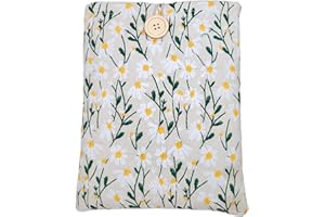 Zosiana Designs Daisy Embroidered Canvas Book Sleeve - Elegant Book Cover, Padded Protector for Paperbacks & Hardcovers, Ideal for Book Lovers, 10.6x8.7 inches, Wooden Button (White & Beige)