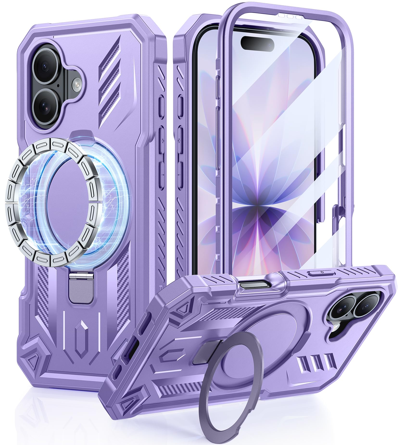 Photo 1 of FNTCASE for iPhone 17 Phone Case: Magnetic Stand Case with Built-in Screen Protector Ring Kickstand Military Grade Shockproof Protective Rugged Cell Phone Cover | Heavy Duty Cases - 6.3 Inch (Purple)