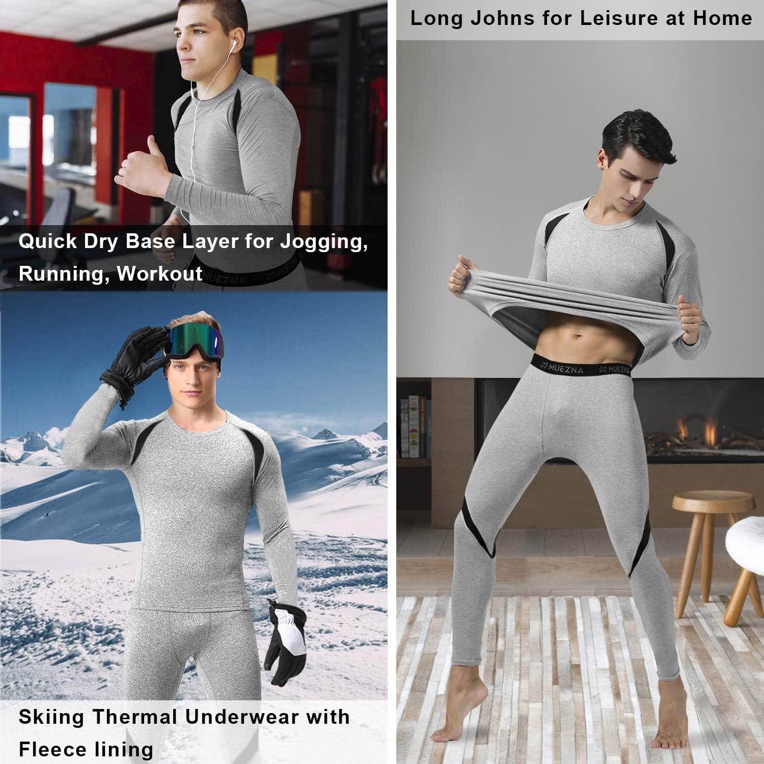 Men's Thermal Top and Bottom Set Underwear Long Johns Base Layer with Soft Fleece Lined at  Men’s Clothing store