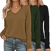 Riyiper 3 Pack Women's V Neck Sweater, Long Sleeve Lightweight Tops Casual Solid Color Pullover Loose Knit Classic Sweaters