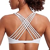 CRZ YOGA Naked Feeling Strappy Sports Bras for Women - Criss Cross Back Wireless Padded Cami Yoga Workout Top