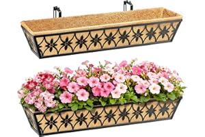 30 Inch Window Boxes Planters Railing Planter Box - 2 Pack Deck Railing Planter Boxes with Adjustable Brackets Coco Liners Ba