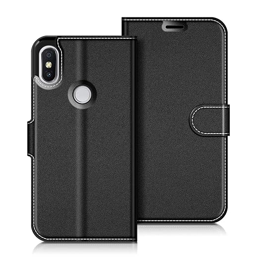 COODIO Xiaomi Redmi S2 Hülle Leder Lederhülle Ledertasche Wallet Handyhülle Tasche Schutzhülle mit Magnetverschluss/Kartenfäc