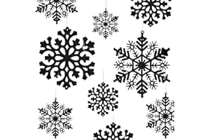 JORYSICS 30PCS Christmas Glitter Snowflake Ornaments Plastic Snowflakes Ornaments-Xmas Tree Decorations,4.7-inch (Black)