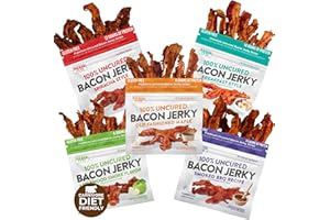 WICKED CUTZ Bacon Jerky Variety Pack, 5 Flavors & Up to 24g Protein Per Bag, Fully Cooked, Tender & Easy to Chew Carnivore Snacks, USA Made High Protein Carnivore Snacks (5 Bags)