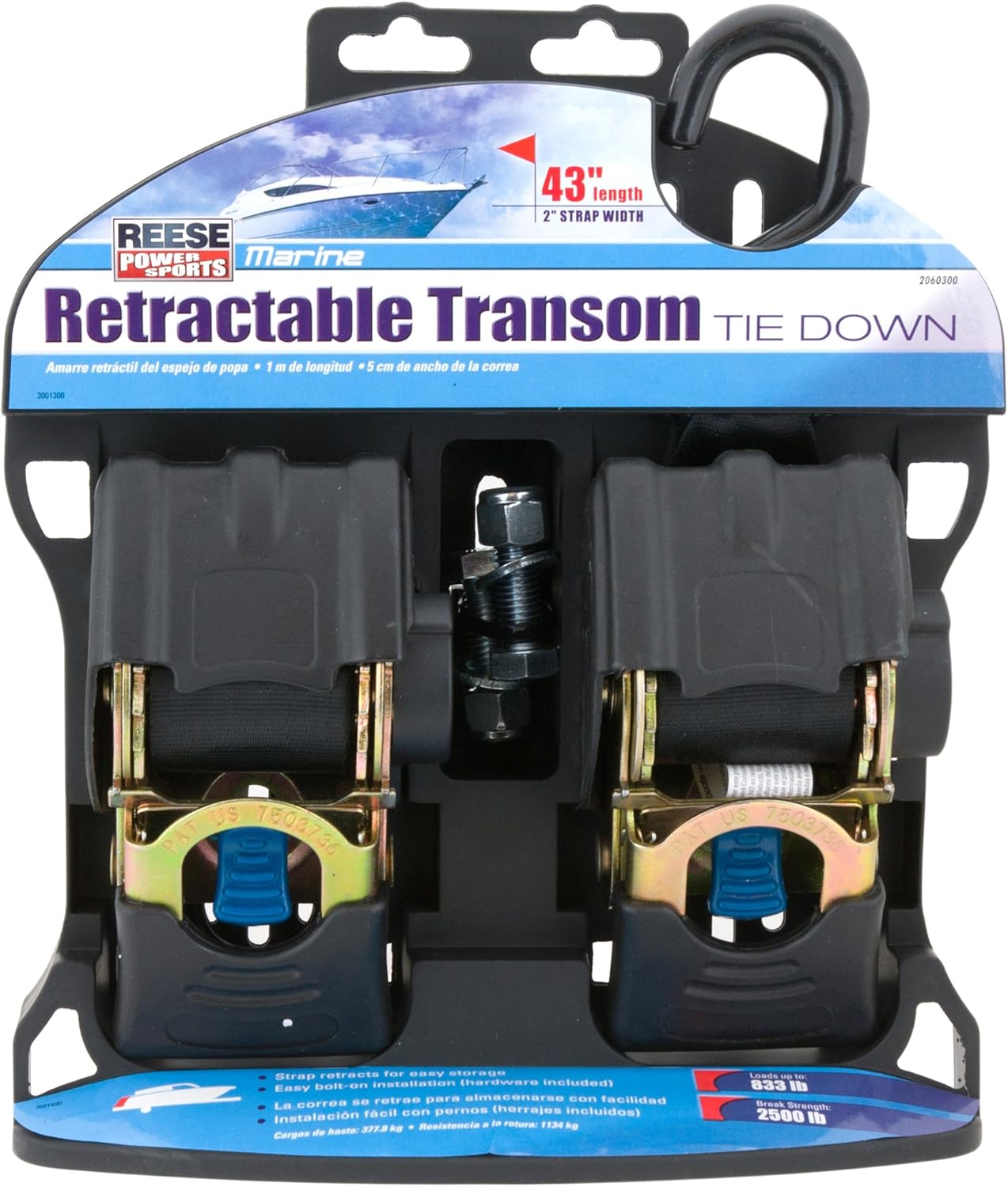 Reese Powersports (2060300) 43" 2-Piece Retractable Transom Tie Down: Automotive