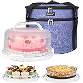 Arineng 10 inch Round Cake Carrier Box with Lid and Handle, Transportation Insulated Bag for Cakes, Cupcakes and Pies, Triple Locking Design for Safe Transportation (Purple, 5.5 Inches High)