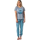 Disney Women's Lilo & Stitch Ohana Striped Jogger Sleep Pajama Set For Adults