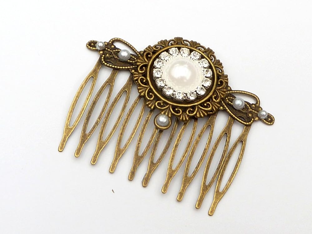 Hair comb with white pearl and clear rhinestones Amazon.co.uk Handmade