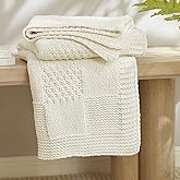 Amélie Home Checkered Chenille Knit Throw Blanket for Couch, Classic Texture Decorative Soft Blanket for Sofa, Chair & Bedroom, 50"x60", Ivory