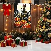 Solar Lighted Christmas Black Cat & Pumpkin Garden Flag Stake, Double-Sided Outdoor Yard Decor, LED Flag for Patio Lawn Thanksgiving Party Winter Holiday Decorations & Gifts
