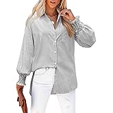 siliteelon Striped Button Down Shirts for Women Long Sleeve Blouses Boyfriend Plus Collared Smocked Business Casual Tops