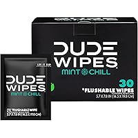 DUDE Wipes Flushable Wipes, Individually Wrapped Wet Wipes for Travel, Mint Chill Scent with Vitamin-E and Aloe, 30 On-The-Go