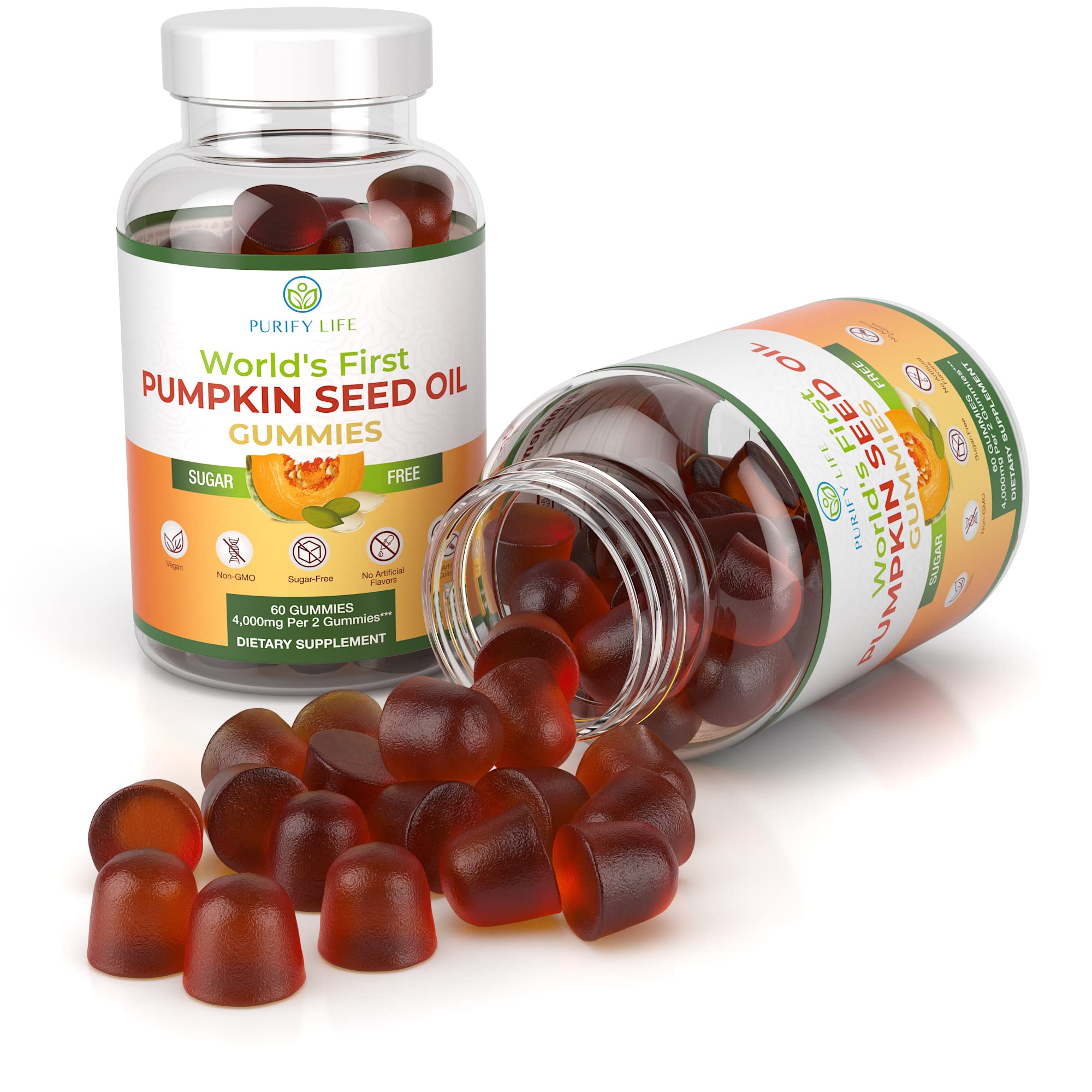 Sugar-Free Pumpkin Seed Oil Gummies (4,000mg/serving) Pumpkin Seed Oil for Hair Growth, Youthful Skin, Prostate Health, Immune & Urinary Tract Support-Natural Source of Essential Fatty Acids-60 Chews