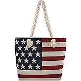 WESTERN ORIGIN American Flag Embroidered Tote Bag Stars and Stripes Beach Bag Rope Handles Shoulder Bag Women Purse