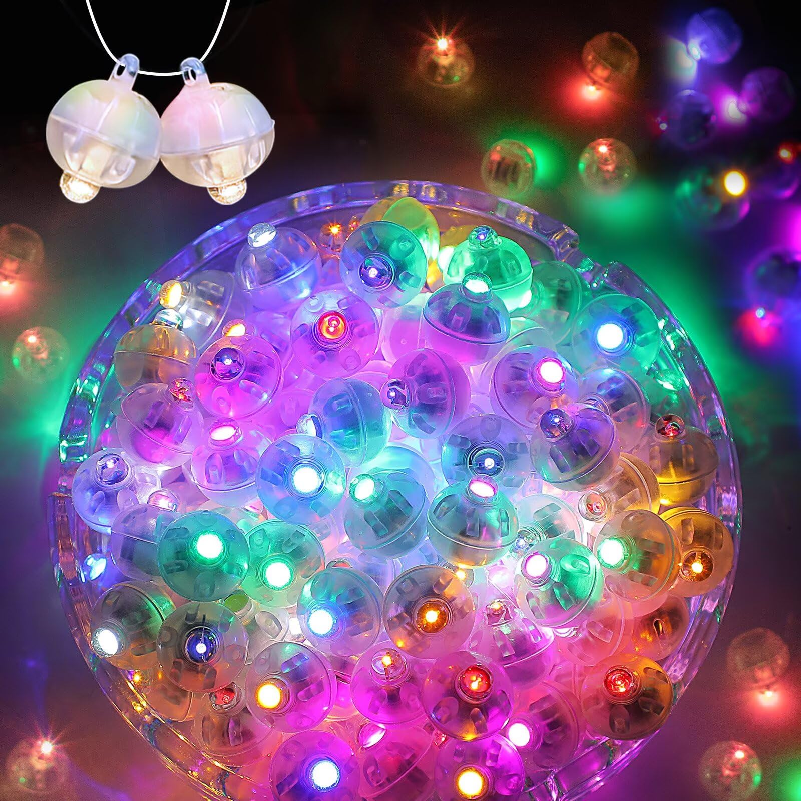 Photo 1 of 100pcs Balloon Lights, Long Standby Time Mini Ball Light, Round LED Multicolor Flash Ball Lamp for Paper Lantern Balloon Party Wedding, Birthday and Festival Christmas Decorative Lights
