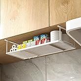 Metal Under Shelf Basket White, Expandable Under Cabinet Organizer, Easy No-Drill Installation, Sturdy Hanging Storage for Ki