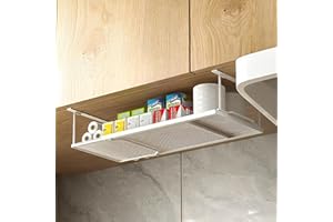 Metal Under Shelf Basket White, Expandable Under Cabinet Organizer, Easy No-Drill Installation, Sturdy Hanging Storage for Ki