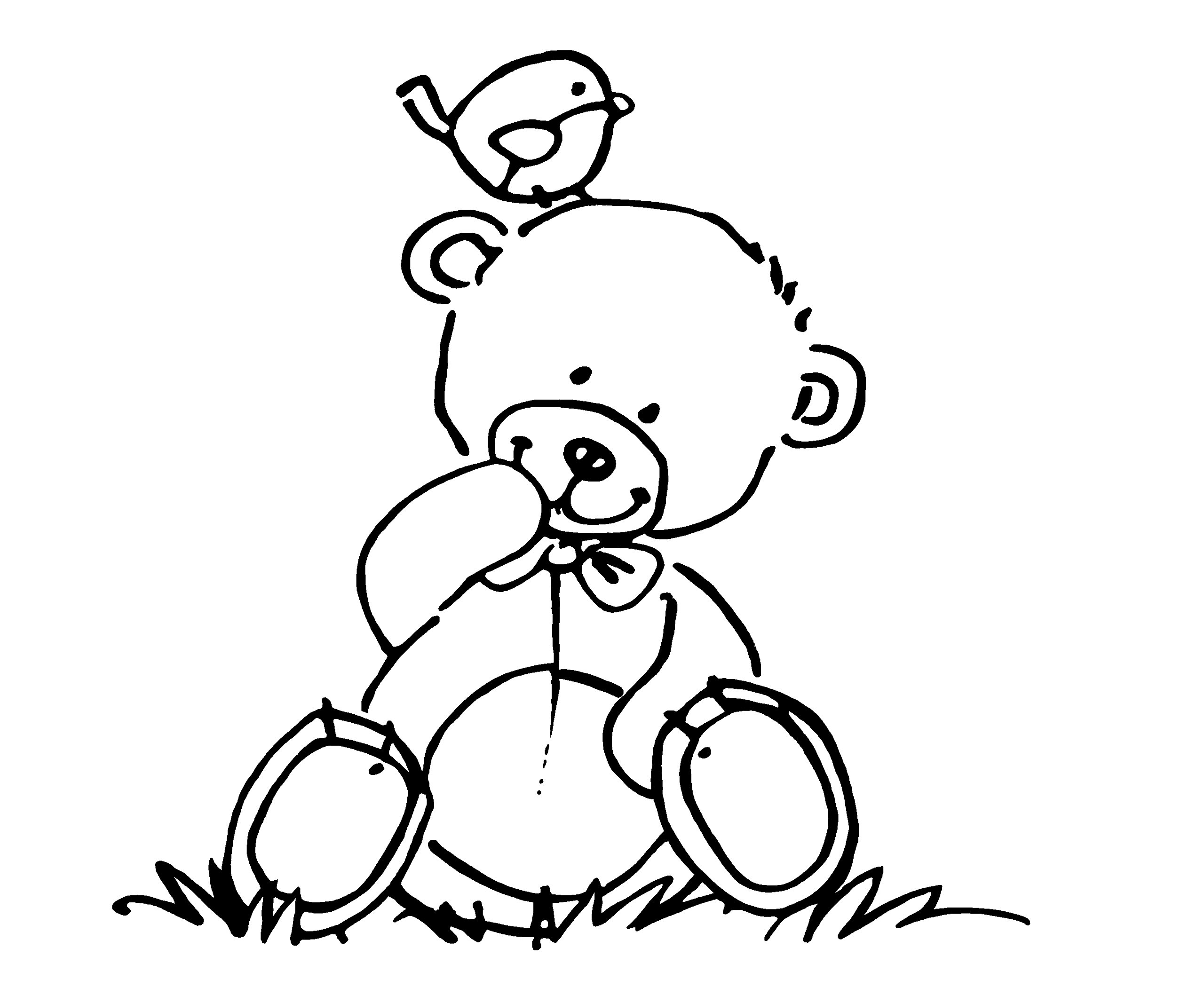 Artemio Type F Teddy Bear with Bird Wooden Stamp