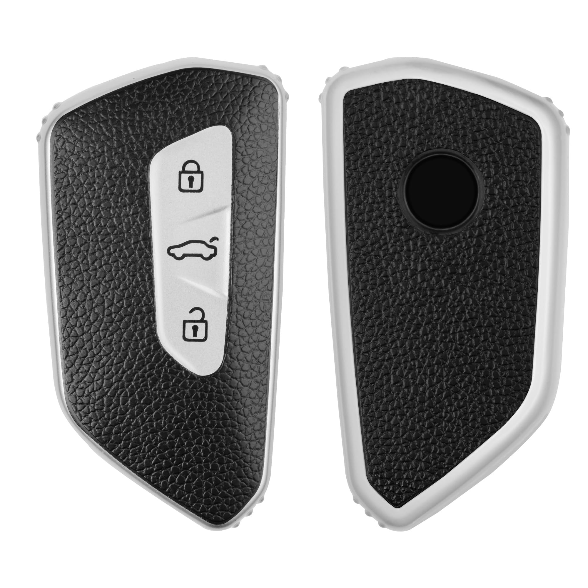 kwmobile Key Cover Compatible with VW Golf 8 3 Button Car Key - TPU Leather Look Car Key Fob Protector - Silver/Black
