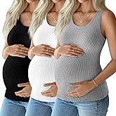 Locoowai 3 Pack Women's Maternity Tank Tops Sleeveless Racerback Summer Pregnancy Shirts Ribbed Knit Mama Clothes