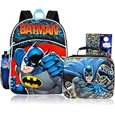 Batman Backpack and Lunch Box Set for Boys School Bundle, More | Insulated Lunch Bag &amp; 16in Large Durable Batman Bookbag Plus Water Bottle, Stickers, More - Batman School Supplies