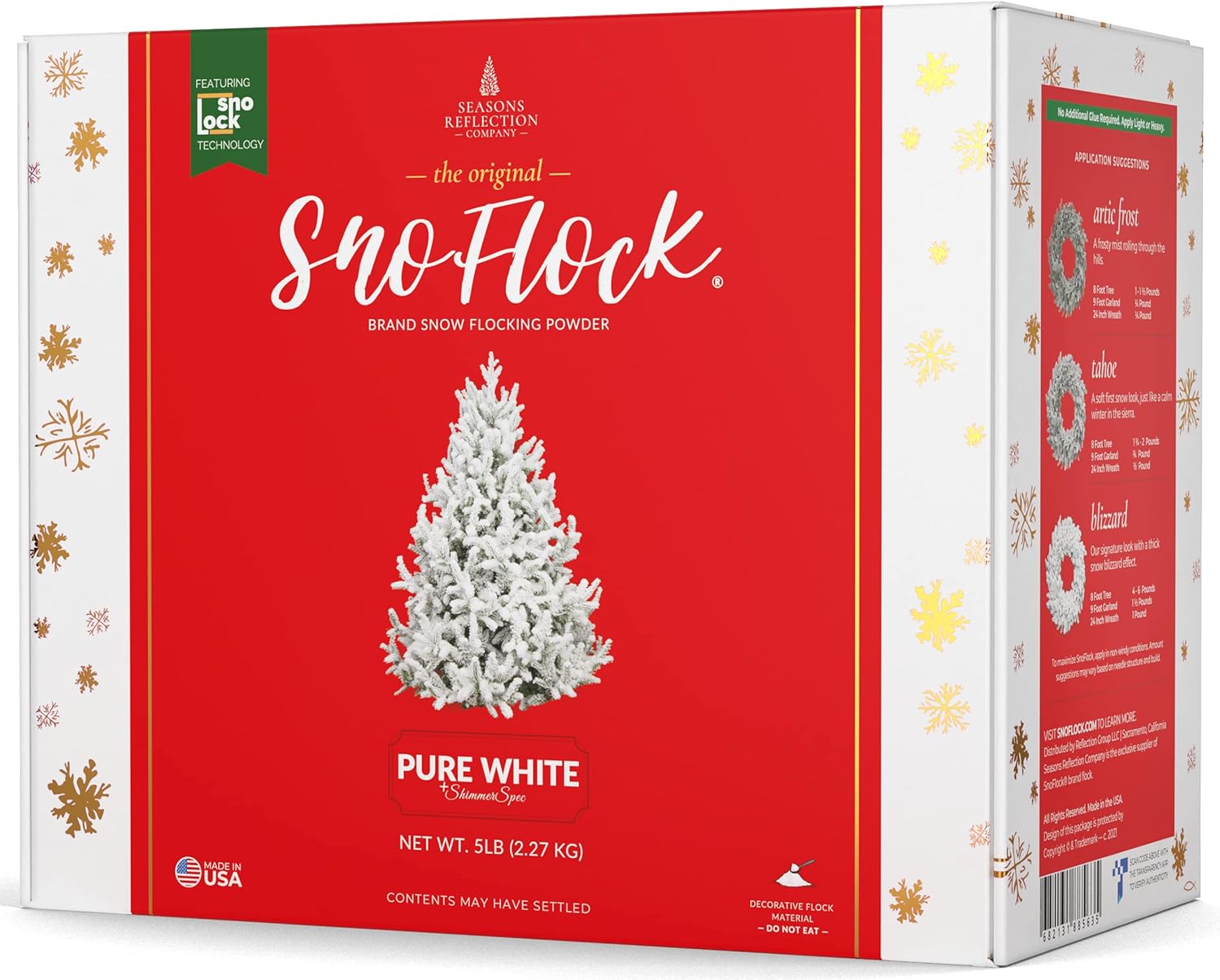 Artificial Snow - SnoFlock The Original Premium Self-Adhesive Snow Flock Powder with ShimmerSpec | Exclusive Formula | 5 Pounds [2.27Kg]