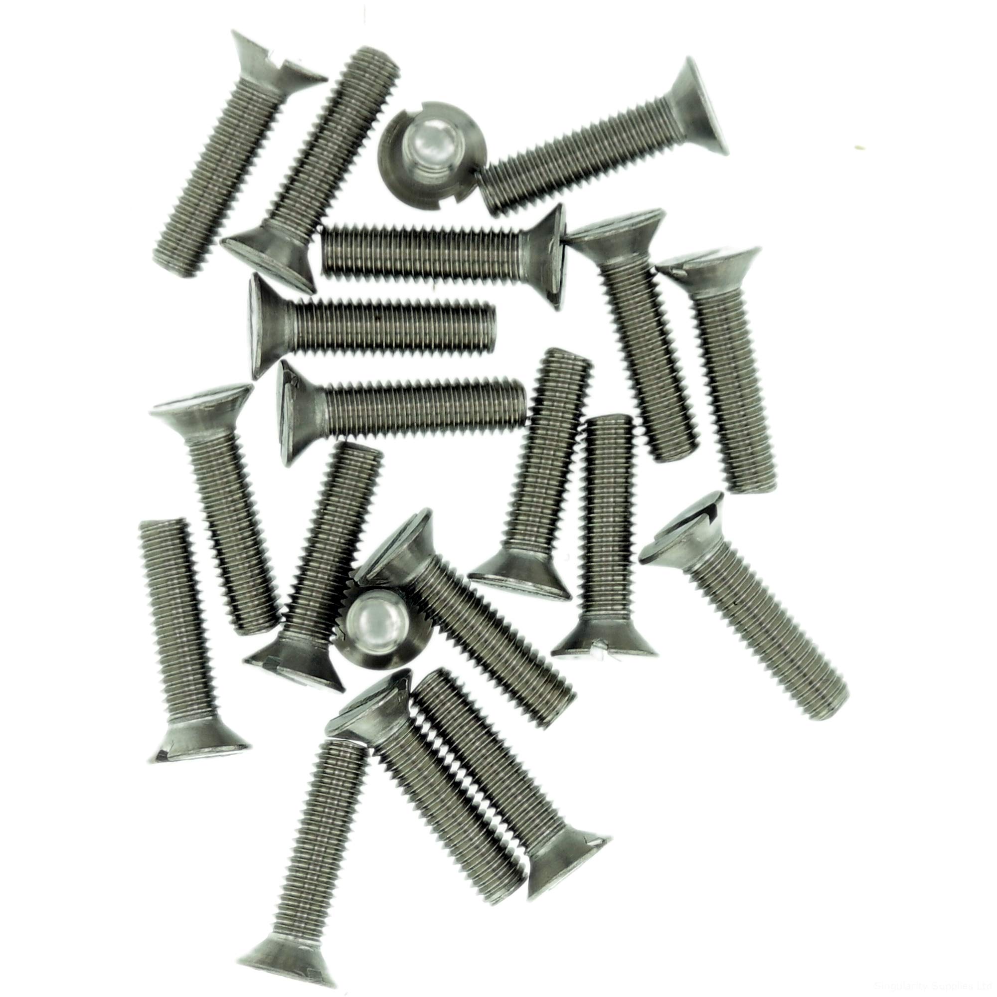M2.5 (2.5mm x 18mm) Slot Countersunk Machine Screw (Bolt) - Stainless Steel (A2) (Pack of 20)