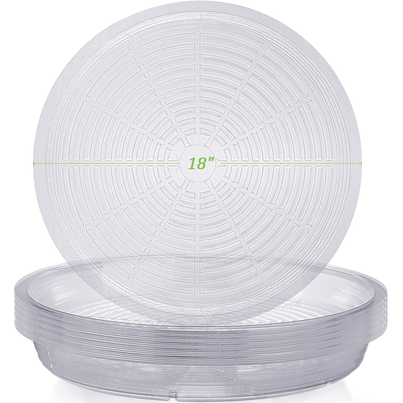 Photo 1 of Shellwei 18 Pack 18 Inch Plastic Plant Saucers Extra Large Clear Flower Pot Drip Trays Plants Drip Tray Plant Drainage Tray Plants Saucer Trays for Indoors Outdoors