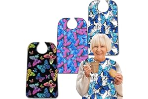 EPOBOB 3 Pack Adult Bibs with Crumb Catcher, Washable and Adjustable Adult Bibs for Women Elderly Seniors, Bibs for Eating