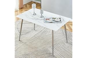 NicBex Modern Minimalist Rectangular White Imitation Marble Dining Table 0.3 Inch Thick Silver Metal Legs Suitable for Kitchens, Restaurants, and Living Rooms, White