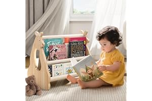Yasters Double Sided Kids Bookshelf – 2 Tier Portable Toddler Bookshelf, Book Shelf for Kids Rooms & Playroom, Cute Kangaroo 