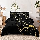Merryword 8 Pcs Bed in a Bag Comforter Set - Queen Size Black Gold Marble Bedding Set