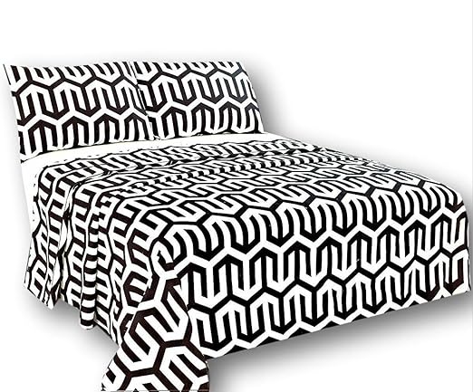 Amazon Com Tache Geometric Pattern Black White Flat Sheet Only