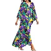 MAKABO Kaftan for Women Dress V Neck Short Sleeve Beach Vacation Bikini Swimsuit Cover Ups Loungewear for Summer
