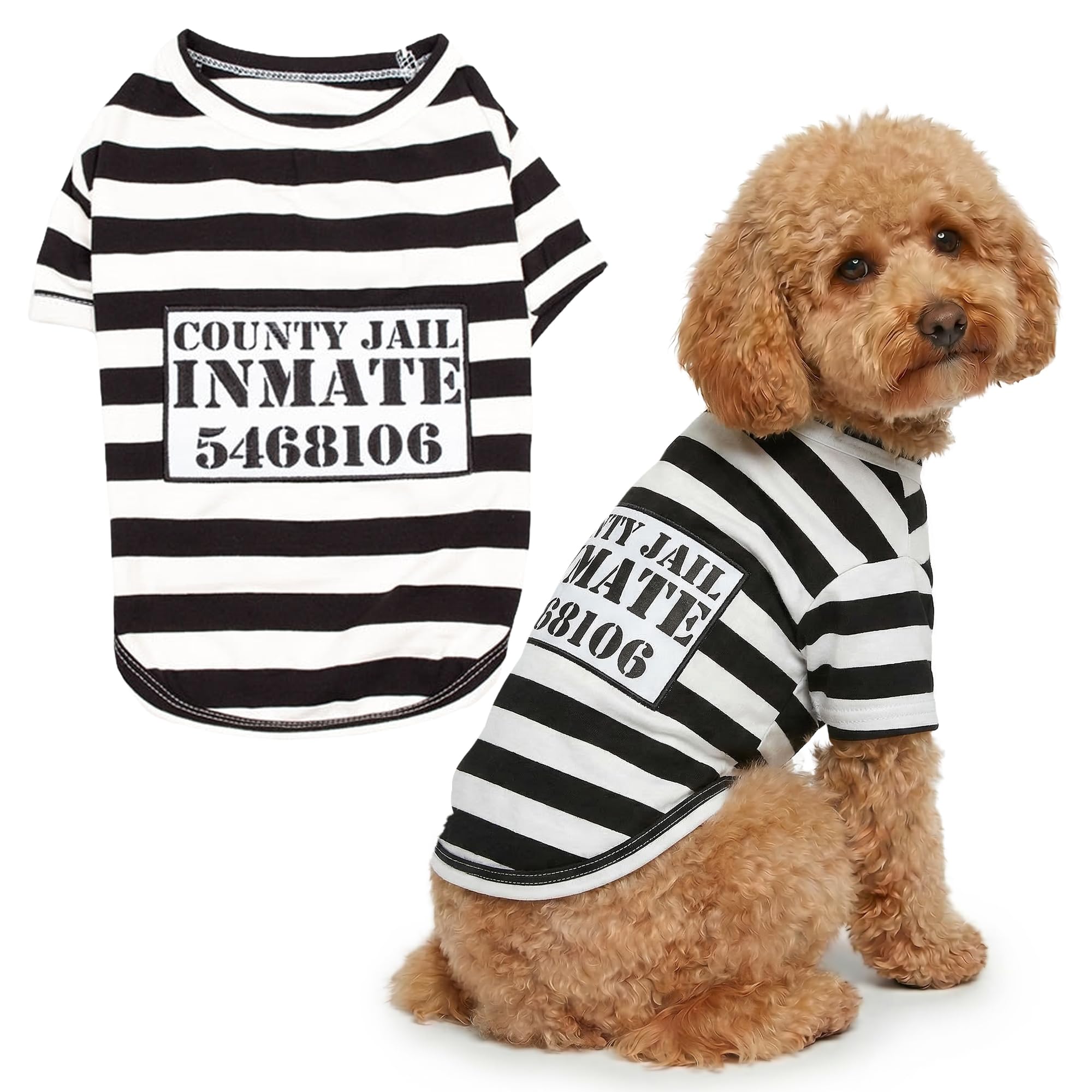 Parisian Pet - Funny Dog Cat Pet Costumes, Shirt Outfits for Halloween - Police, Prisoner, Ketchup, Mustard, Doctor, Firefighter, Sailor, Pirate (Furry Inmate - Prisoner, L)