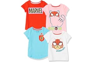 Amazon Essentials Disney | Marvel | Star Wars | Frozen | Princess Girls and Toddlers' Short-Sleeve T-Shirts, Multipacks