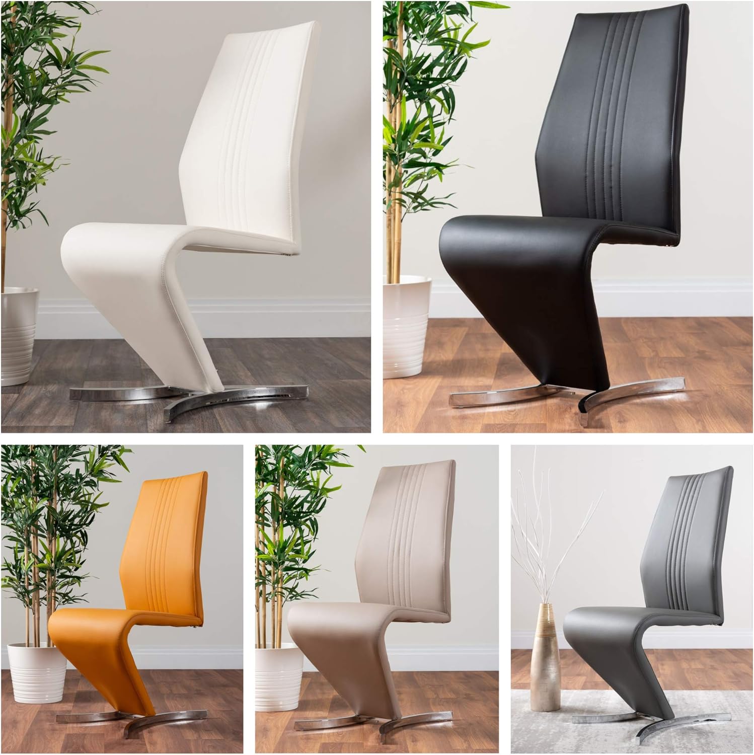 Furniturebox UK 2x Willow Modern Premium Chrome Metal Z Faux Leather