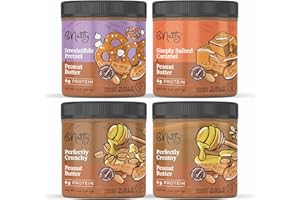 BNUTTY B'Nutty Sweet & Salty Peanut Butter | Simply Irresistible Salted Caramel & Pretzel Peanut Butter | Wholesome, Crunchy & Creamy, High Protein, Gluten Free Flavored Gourmet Butter | 9oz Jars, 4-Pack