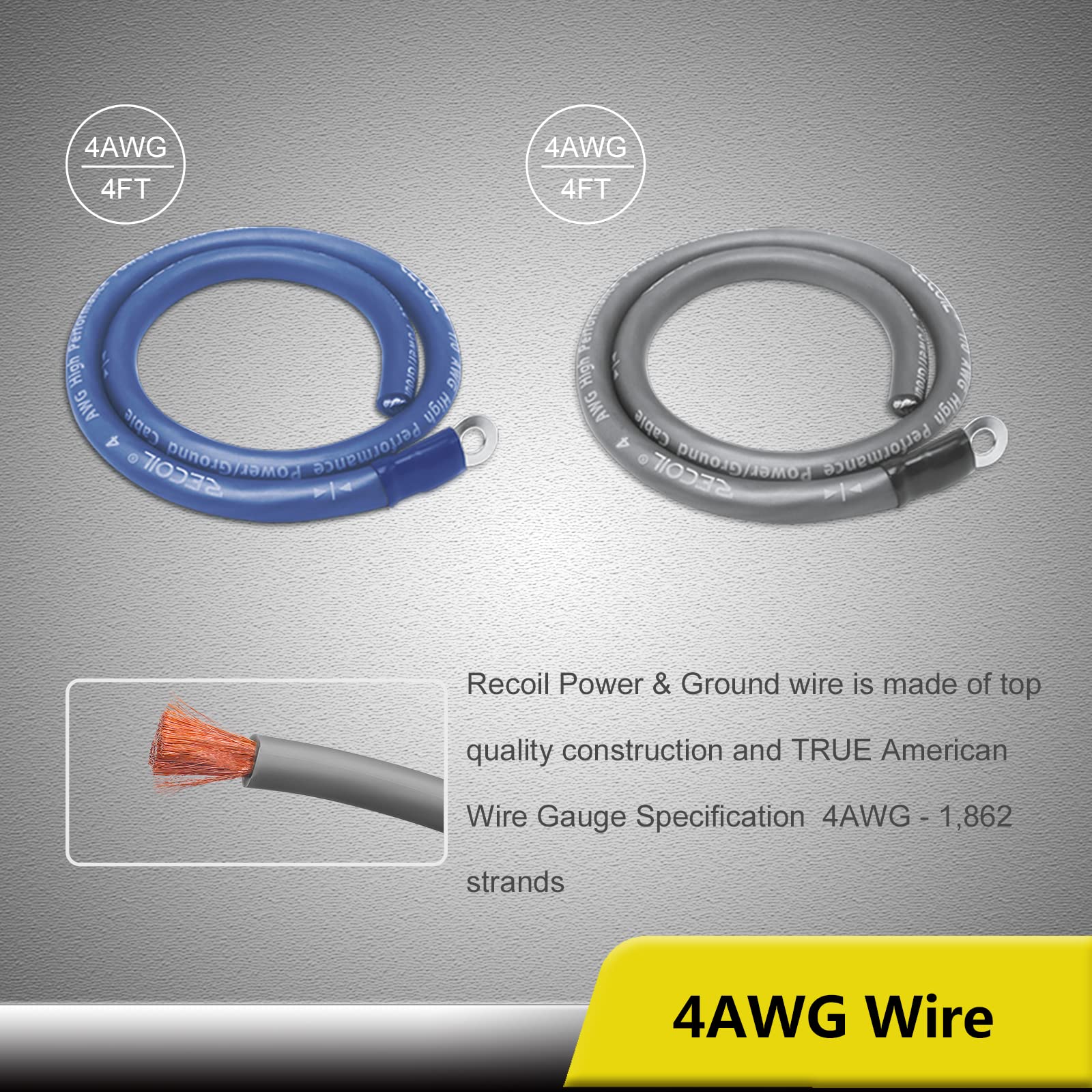 Recoil RCK0D True 1/0 Gauge Car Audio Dual Amplifiers CCA Wiring Installation Kits with OFC RCA Cable