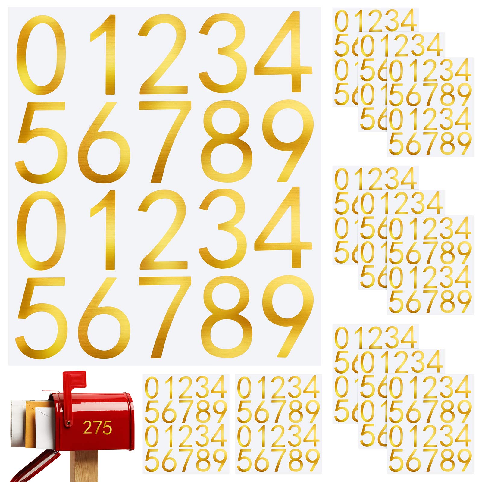 Photo 1 of durony 12 Sheets 2 Inches Gold Mailbox Number Stickers Hollow Self-Adhesive Vinyl Numbers 0-9 Street House Address Numbers Stickers for Mailbox, Signs, Cars, Apartment