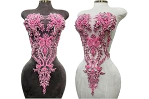 ARTISTRYXB Handmade Rhinestones Lace Bodice Applique Sew on Beads Sequins Trimming Patches for Dress Clothing Accessories 1Pcs/Bag (Pink)