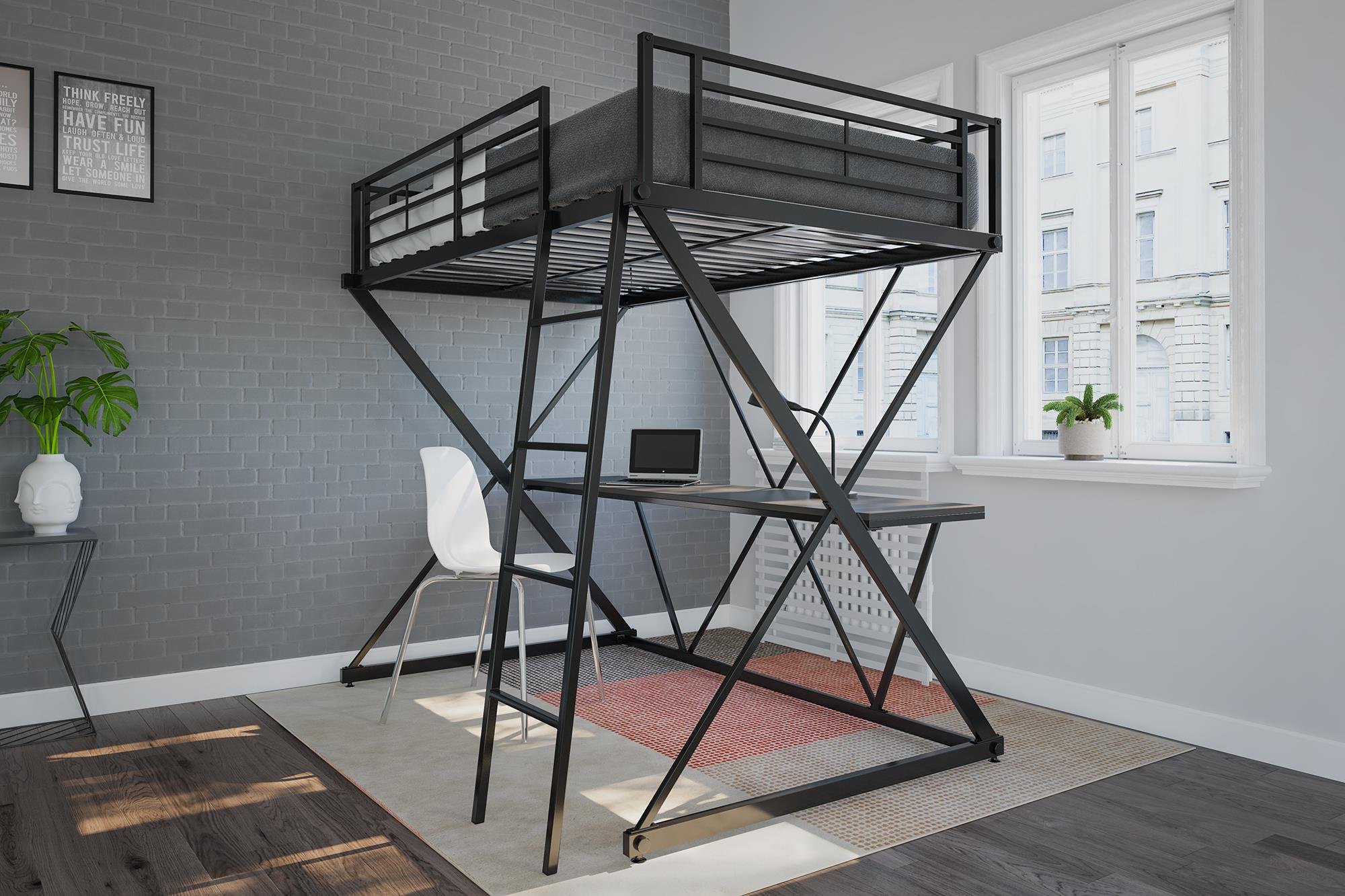 DHP XLoft Metal Bunk Bed Frame with Desk Space Saving Design Twin