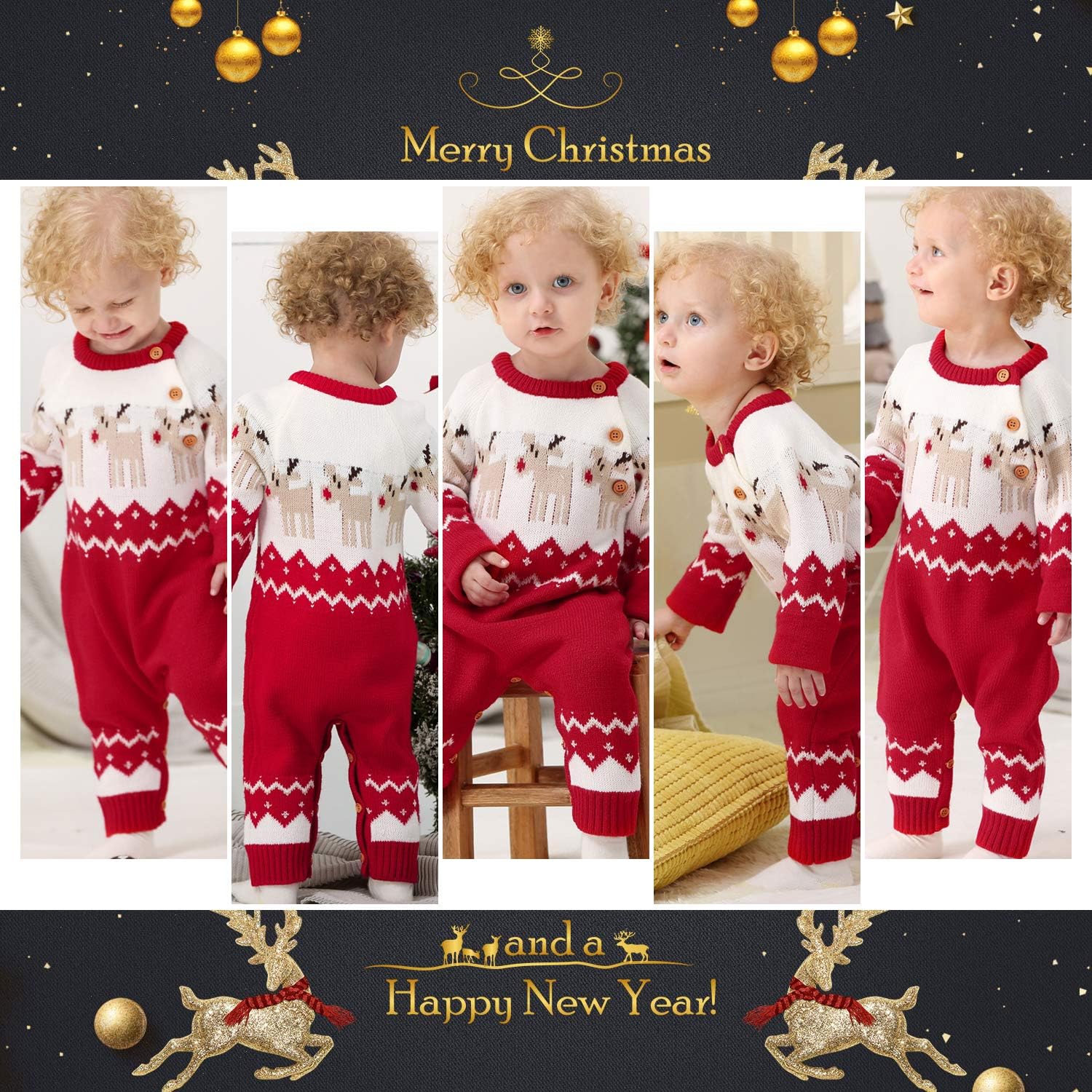 mimixiong Baby Christmas Sweater Toddler Reindeer Outfit Long Sleeve Red Clothes: Clothing