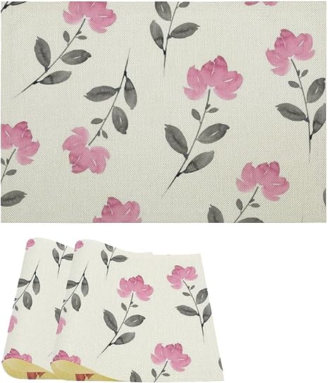 Amazon Ssscase 淡いピンクグレー 水彩 花柄 ランチョンマット 2枚セット 44cm 31cm おしゃれデザイン新生活 ランチマット 食卓 給食 ランチョンマット オンライン通販